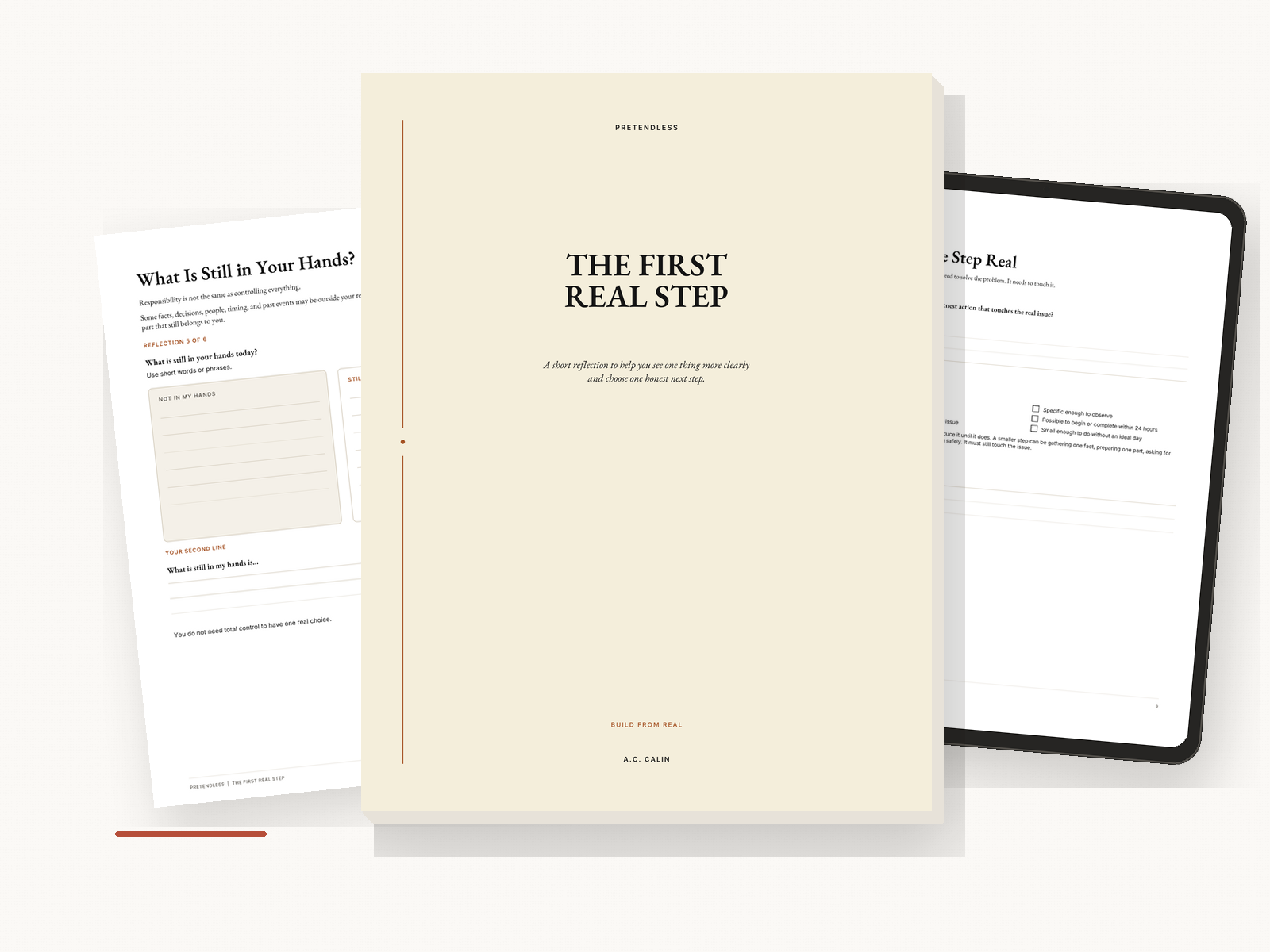 The First Real Step reflection guide in printable and fillable formats.